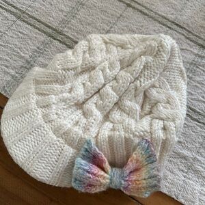 Columbia Kids' White Knit Beanie with Colorful Bow